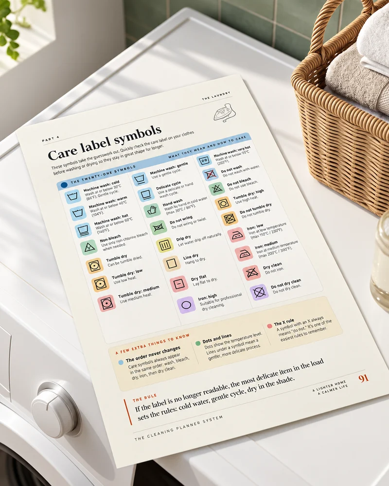 Care-label symbols: the twenty-one laundry symbols explained, on top of the washing machine
